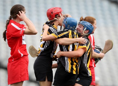 Aisling Dunphy celebrating Kilkenny's final win last year with teammates.