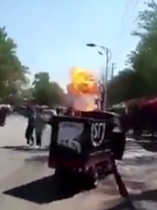 A screengrab of a video posted to social media which shows the moment of the explosion.