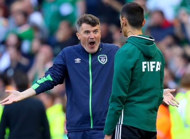 Keane reacting after Ireland's disallowed goal on Sunday.