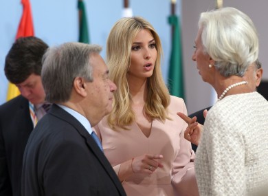 Antonio Guterres, the general secretary of the UN, Ivanka Trump, daughter Donald Trump, Christine Lagarde, managing director of the IMF, and OECD Secretary General Jose Angel Gurria at a G20 event.