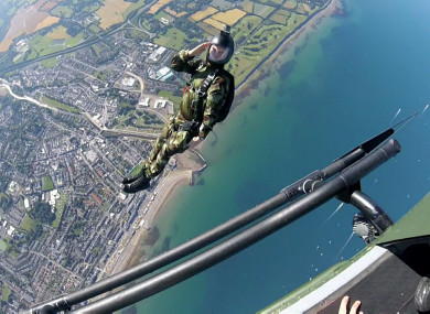 Defence Forces Black Knights Parachute display team in action yesterday.