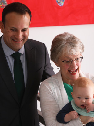 Taoiseach Leo Varadkar and Children's Minister Katherine Zappone with Saidhbhe O'Loughlin at the launch of the next phase of childcare supports starting next month.