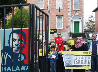 Supporters of Halawa protesting outside the Egyptian embassy in Dublin.