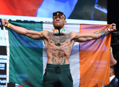Conor McGregor during the weigh-in at the T-Mobile Arena, Las Vegas last night.