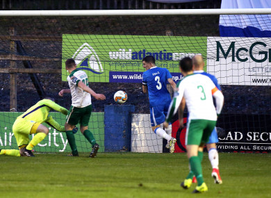 Cork City player Garry Buckley scores the game's only goal.