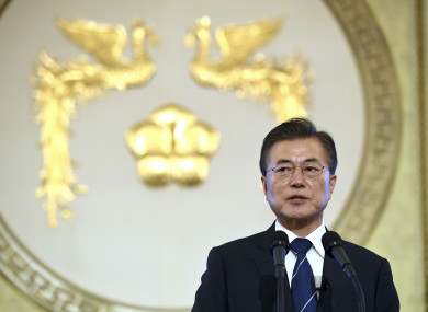 South Korean President Moon Jae-in speaks during a press conference marking his first 100 days in office at the presidential house in Seoul.