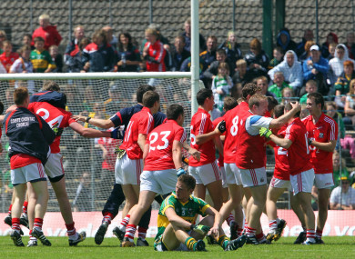 Jamie Wall (right) celebrating Cork's 2010 Munster minor final win with his team-mates.