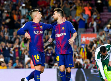 Barcelona duo Gerard Deulofeu and Lionel Messi.