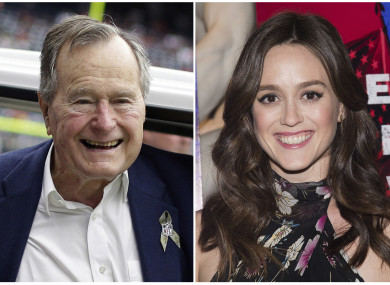 Former president George HW Bush and actress Heather Lind.
