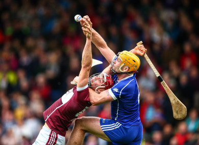 Borris-Ileigh's Niall Kenny and Padraic Maher of Thurles Sarsfields battle for a high ball.
