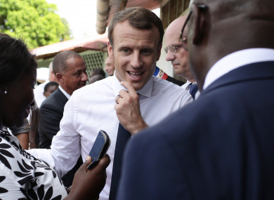 Emmanuel Macron and French Education Minister Jean-Michel Blanquer during a visit to Maripasoula.