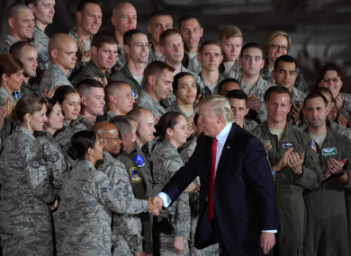 Trump shaking hands with soldiers in Maryland last month.