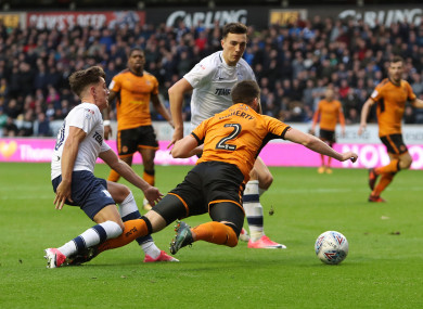 Wolverhampton Wanderers' Matt Doherty wins a penalty.