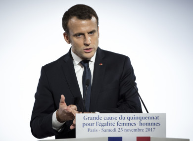 French President Emmanuel Macron delivers a speech in Paris.