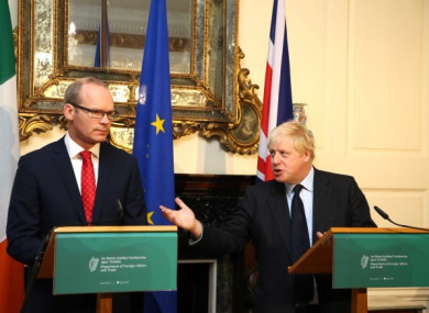 Simon Coveney and Boris Johnson at the Department of Foreign Affairs in Dublin earlier this month.