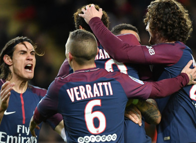 PSG players celebrate.