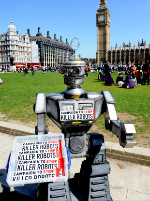 A robot during a photocall for the Campaign to Stop Killer Robots