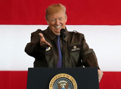 Trump delivers a speech at the US Yokota Air Base on the outskirts of Tokyo today