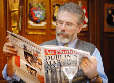 Sinn Fein leader Gerry Adams at the launch of a Dublin special limited edition of An Phoblacht