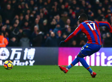 Christian Benteke takes a penalty, unsuccessfully, against Bournemouth