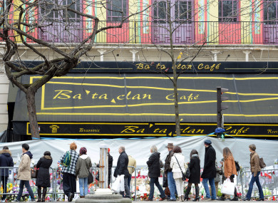 Tributes are left at the Bataclan in Paris.