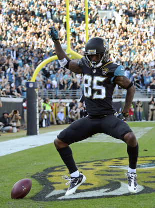 Jacksonville Jaguars wide receiver Jaydon Mickens (85) celebrates.