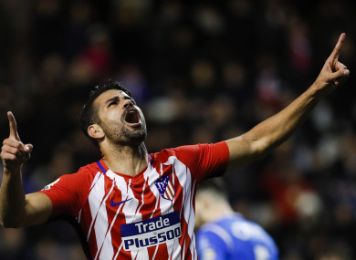 Costa celebrates his goal this evening.