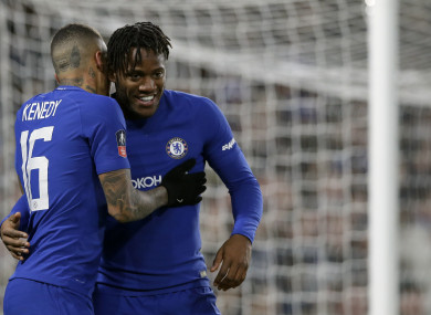Michy Batshuayi celebrates scoring Chelsea's opening goal on Sunday.