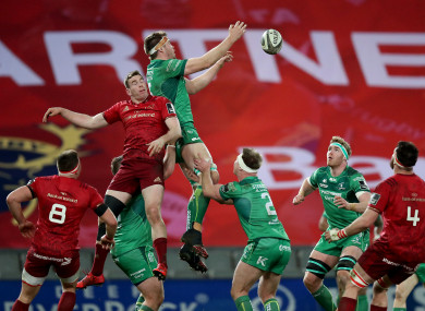 James Cannon claims a lineout against Munster.