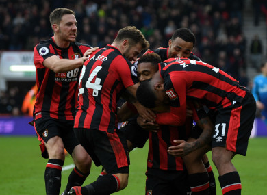 The Bournemouth players celebrate Jordon Ibe's goal.