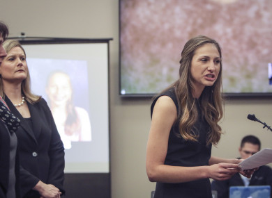 Former family friend to the Nassar family, and babysitter to Nassar's children Kyle Stevens, right, addresses Larry Nassar.