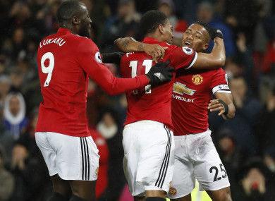 Manchester United's Antonio Valencia (right) celebrates scoring his side's first goal of the game.