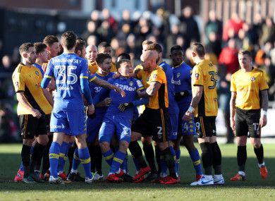 The incident sparked a melee between both sets of players in injury time.