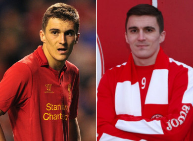 Adam Morgan pictured in Europa League action for Liverpool against Hearts in 2012, and after his move to Sligo Rovers was announced last month.