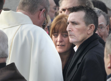 Mother Martina and Father Fran at the funeral mass of their son Warren O'Connor in the Church of St. Francis of Assisi, Clonshaugh Drive, Priorswood, Dublin.