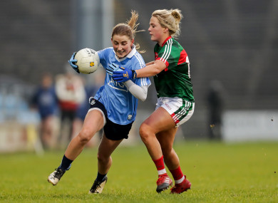Aoife Kane and Fiona Doherty during today's clash in Castlebar.