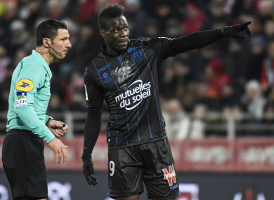 Nice's Mario Balotelli remonstrates with the referee.