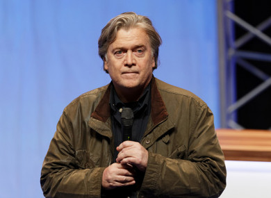 Steve Bannon delivering a speech during the French far-right National Front party's annual congress on 10 March