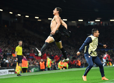 Wissam Ben Yedder of Sevilla celebrates as he scores their second goal.