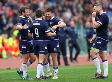 Scotland celebrate their win in Rome.