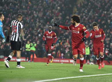 Mohamed Salah celebrates giving Liverpool the lead on Saturday.