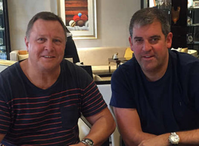 Mulvihill (left) with Cardiff Blues chief executive Richard Holland.