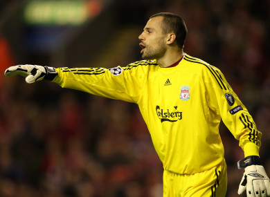Cavalieri appearing for the Reds in the 2009 Champions League.