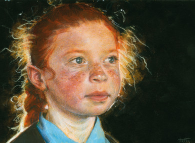 Lawlor captured her neighbour in acrylic and colour pencil.