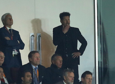 Simeone watched most of the match from the stands after being sent off.