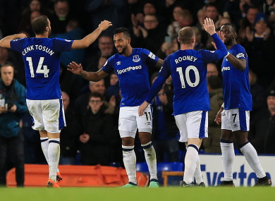 Everton's Theo Walcott celebrates scoring his side's first goal of the game.