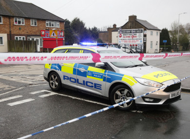 A police car at the junction of Collier Row Road and Ramsden Drive in Romford.