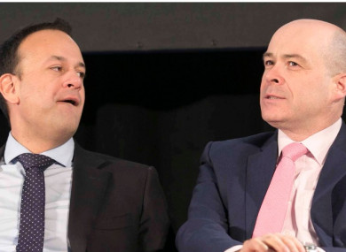 (Top) Taoiseach Leo Varadkar and Communications Minister Denis Naughten; (bottom left) Denis O'Brien; (bottom right) Person reading Independent newspaper