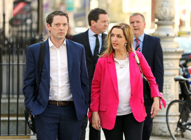 Vicky Phelan at Leinster House with Stephen Teap, whose wife died before she was told that her smear test had been wrongly interpreted.