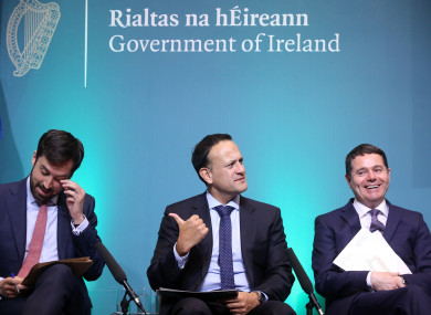 The Minister for Housing, Planning and Local Government Eoghan Murphy, Taoiseach Leo Varadkar and Minister for Finance, Public Expenditure and Reform Paschal Donohue at the press briefing launch of Ireland Project 2040.